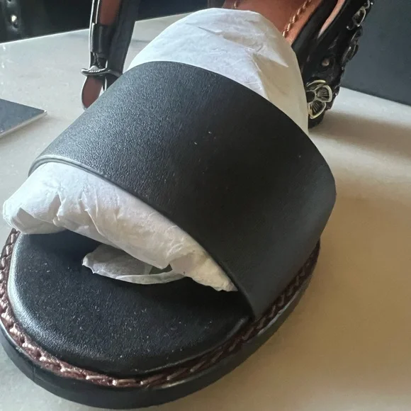 🥀 Coach Tea Rose Black Heels/Sandals - Picture 8 of 16